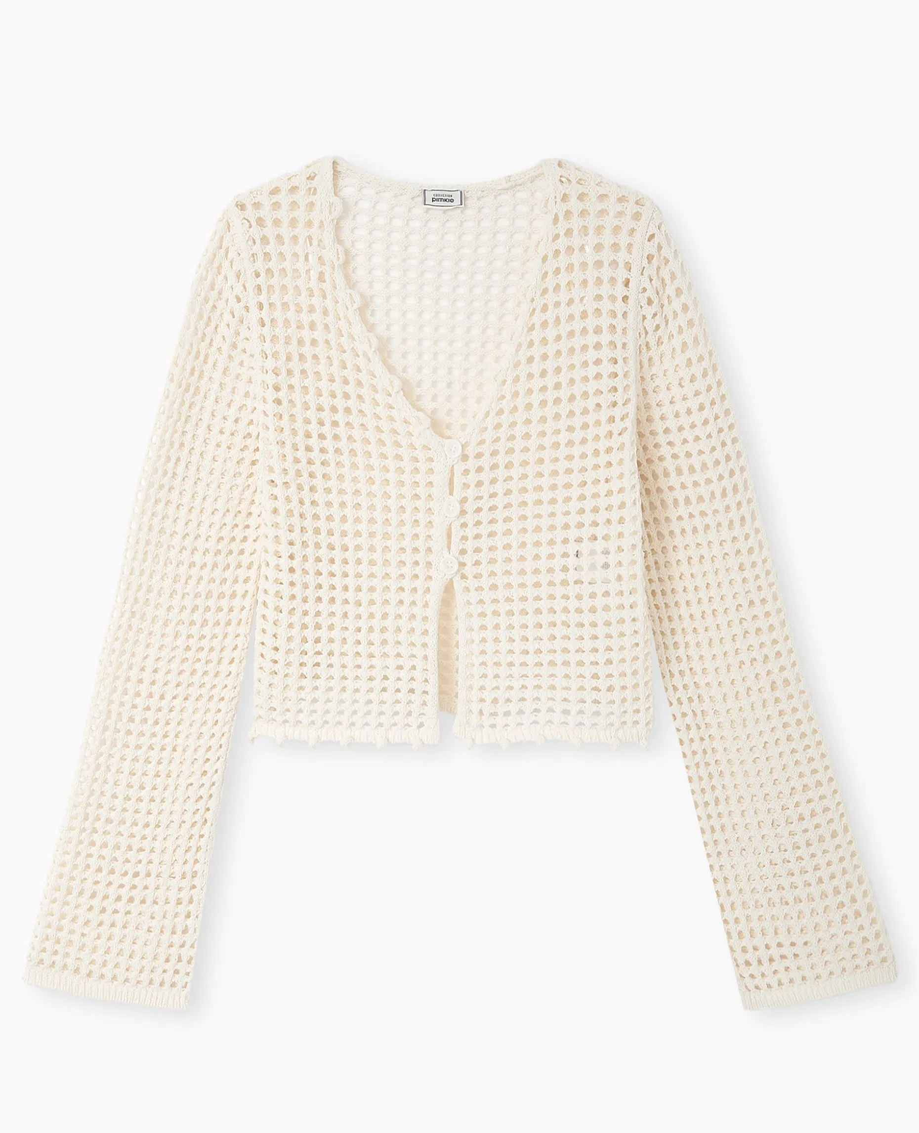 Gilet En Maille Crochet Ajourée Manches Flare - écru