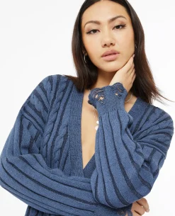 Gilet En Maille Torsadée Effet Destroy - Bleu