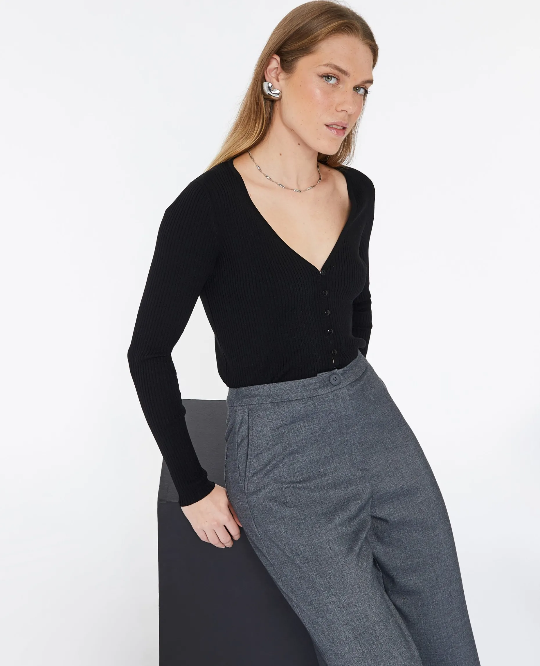 Gilet Fin En Maille Côtelée - Noir