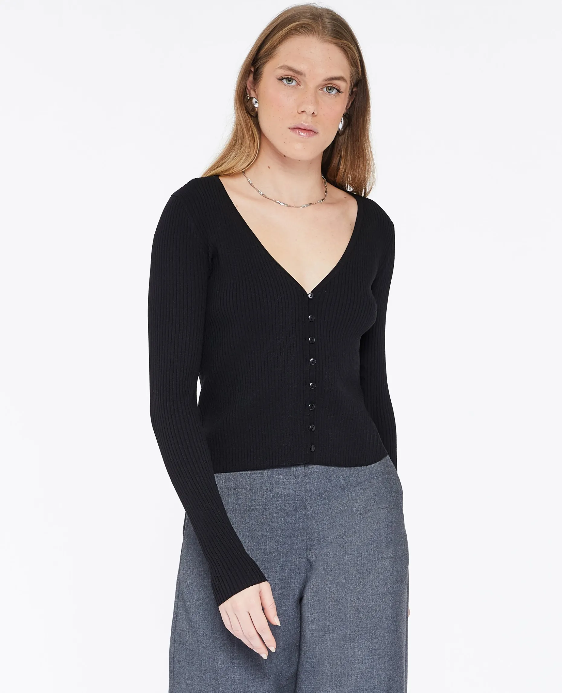 Gilet Fin En Maille Côtelée - Noir