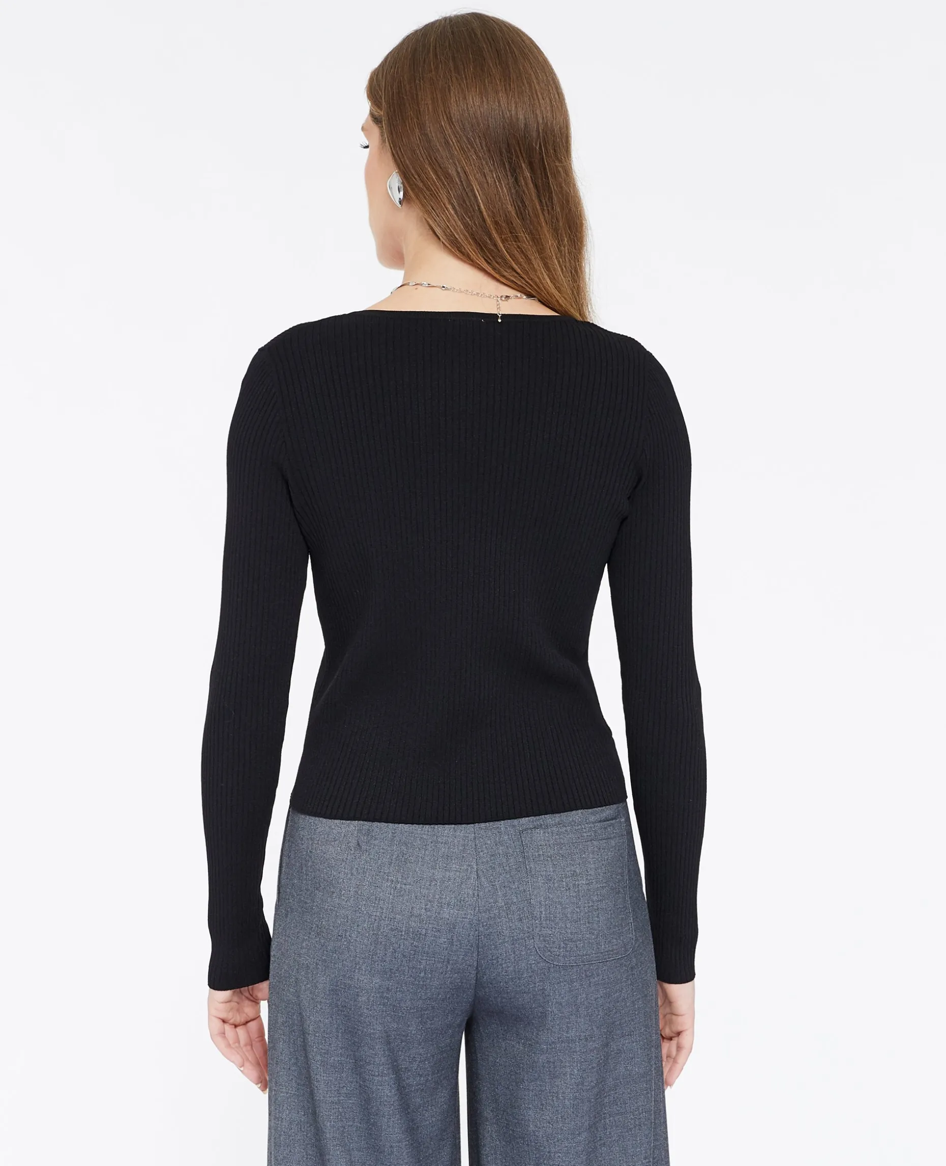 Gilet Fin En Maille Côtelée - Noir