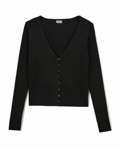 Gilet Fin En Maille Côtelée - Noir