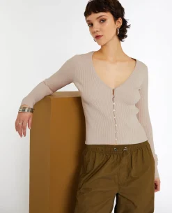 Gilet Fin En Maille Côtelée - Beige
