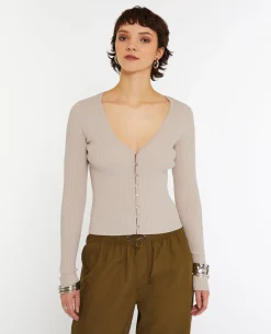 Gilet Fin En Maille Côtelée - Beige