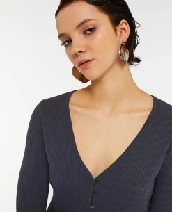 Gilet Fin En Maille Côtelée - Gris Foncé