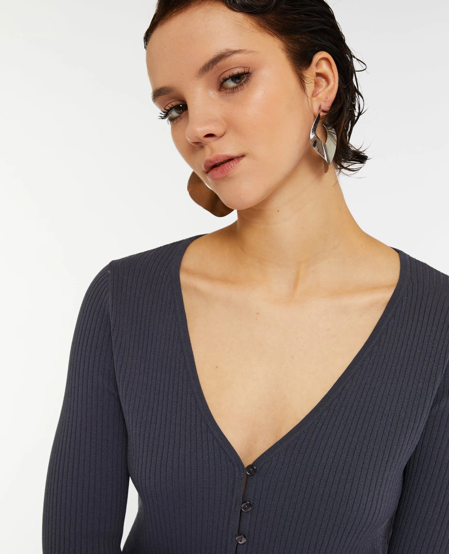 Gilet Fin En Maille Côtelée - Gris Foncé