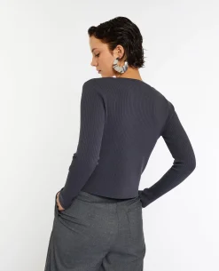 Gilet Fin En Maille Côtelée - Gris Foncé