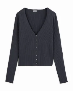 Gilet Fin En Maille Côtelée - Gris Foncé