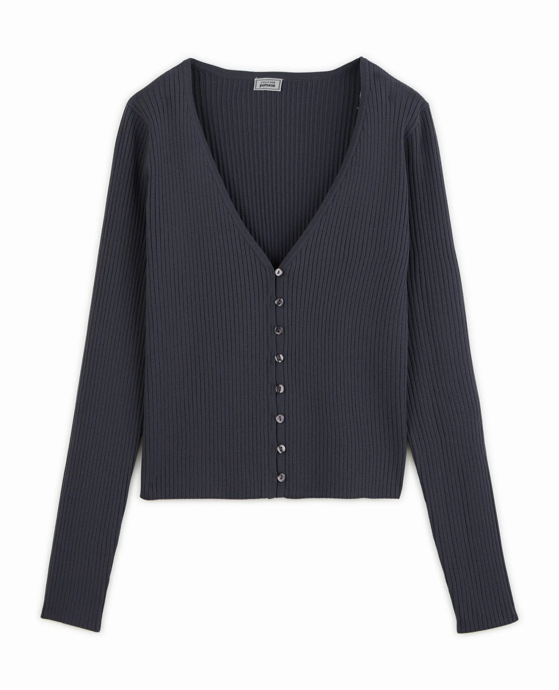 Gilet Fin En Maille Côtelée - Gris Foncé