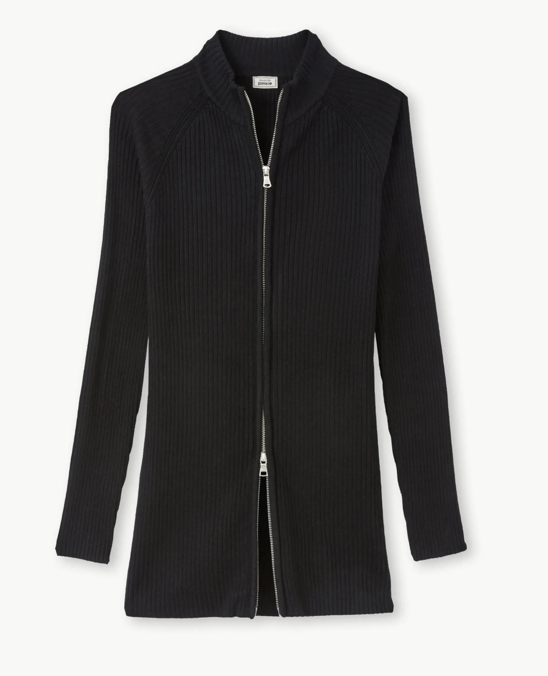 Gilet Long En Maille Côtelée Avec Col Montant - Noir