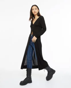 Gilet Long En Maille Fine - Noir