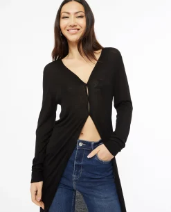 Gilet Long En Maille Fine - Noir