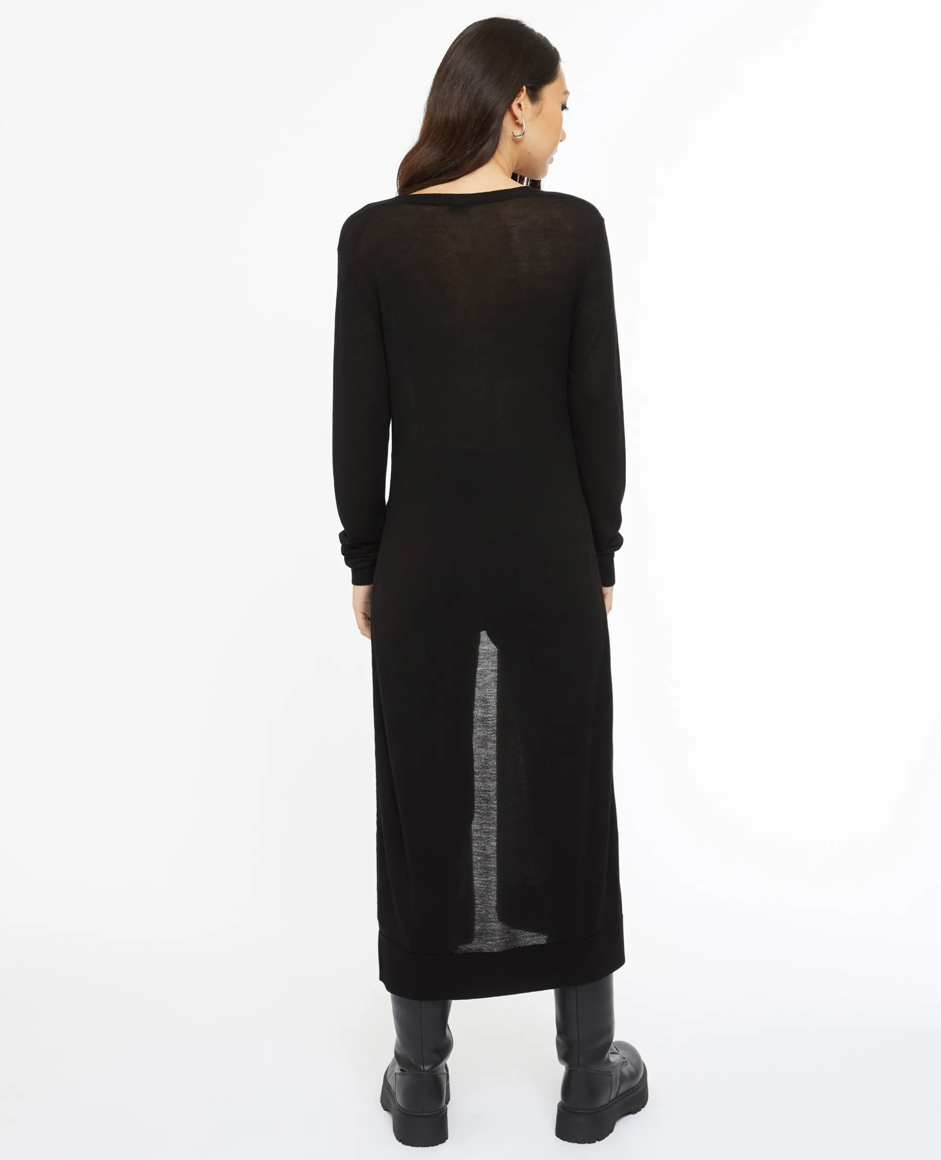 Gilet Long En Maille Fine - Noir