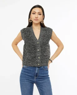 Gilet Sans Manches En Maille Moulinée - Noir