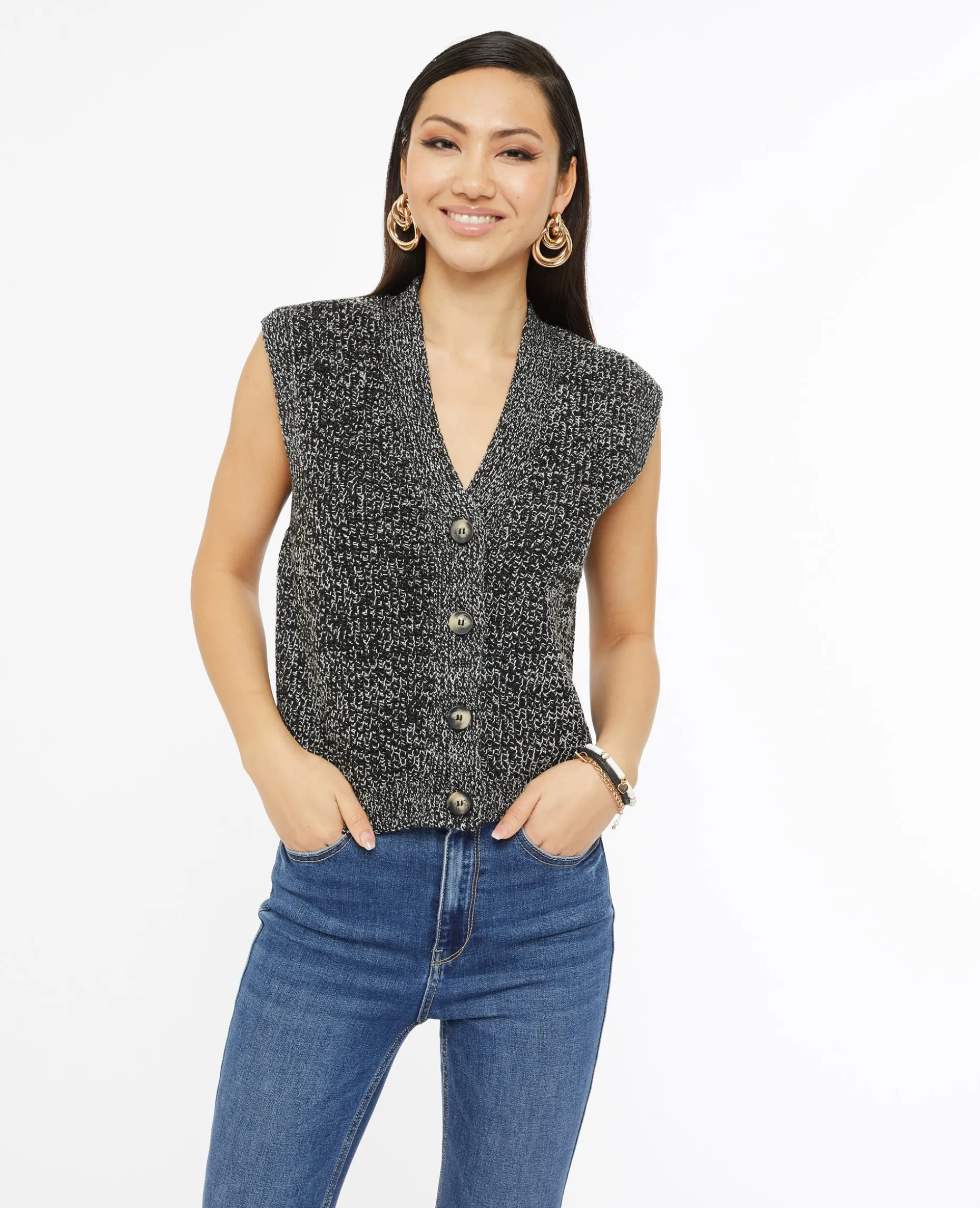 Gilet Sans Manches En Maille Moulinée - Noir