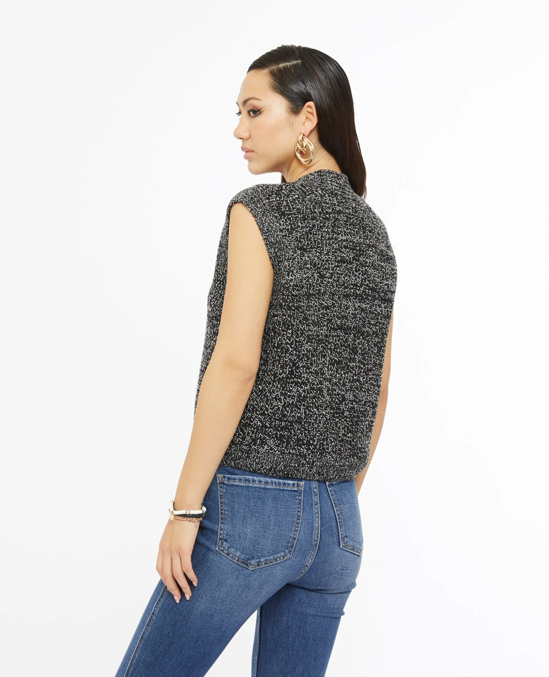 Gilet Sans Manches En Maille Moulinée - Noir