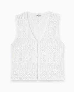 Gilet Sans Manches En Maille Fantaisie Ajourée - Blanc