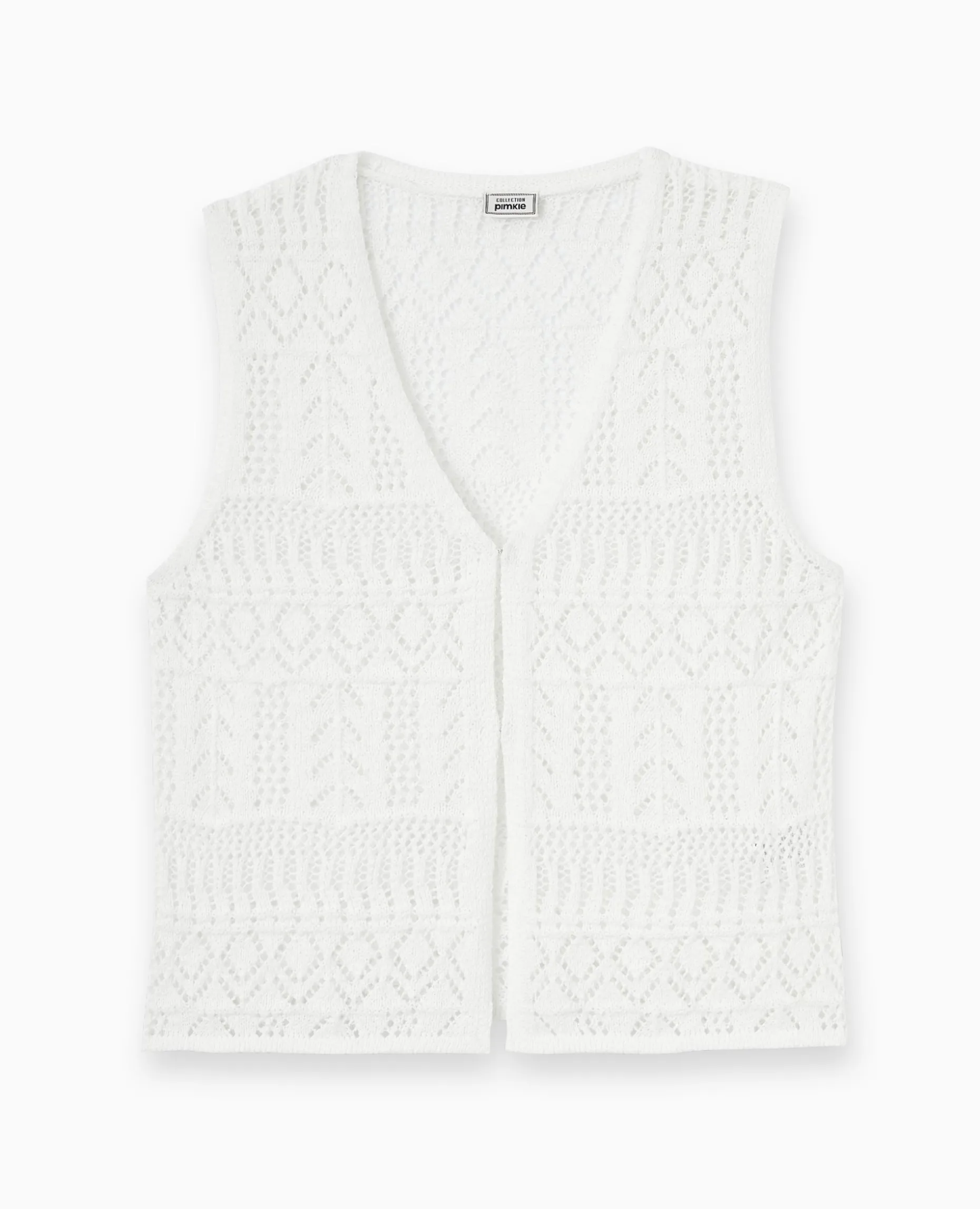 Gilet Sans Manches En Maille Fantaisie Ajourée - Blanc