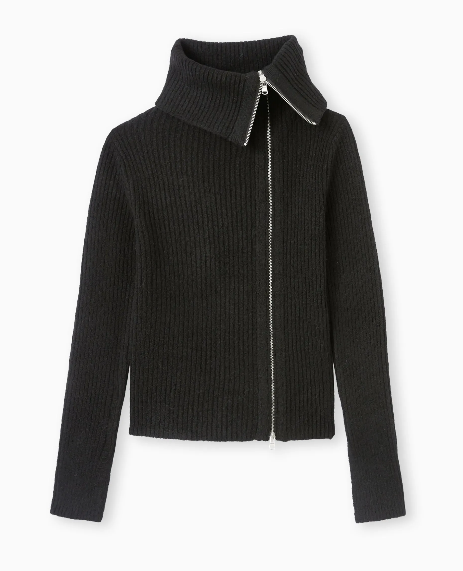 Gilet Zippé En Maille Côtelée - Noir