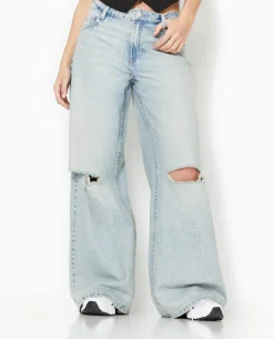 Jean Baggy Destroy Taille Regular - Jaune Ocre