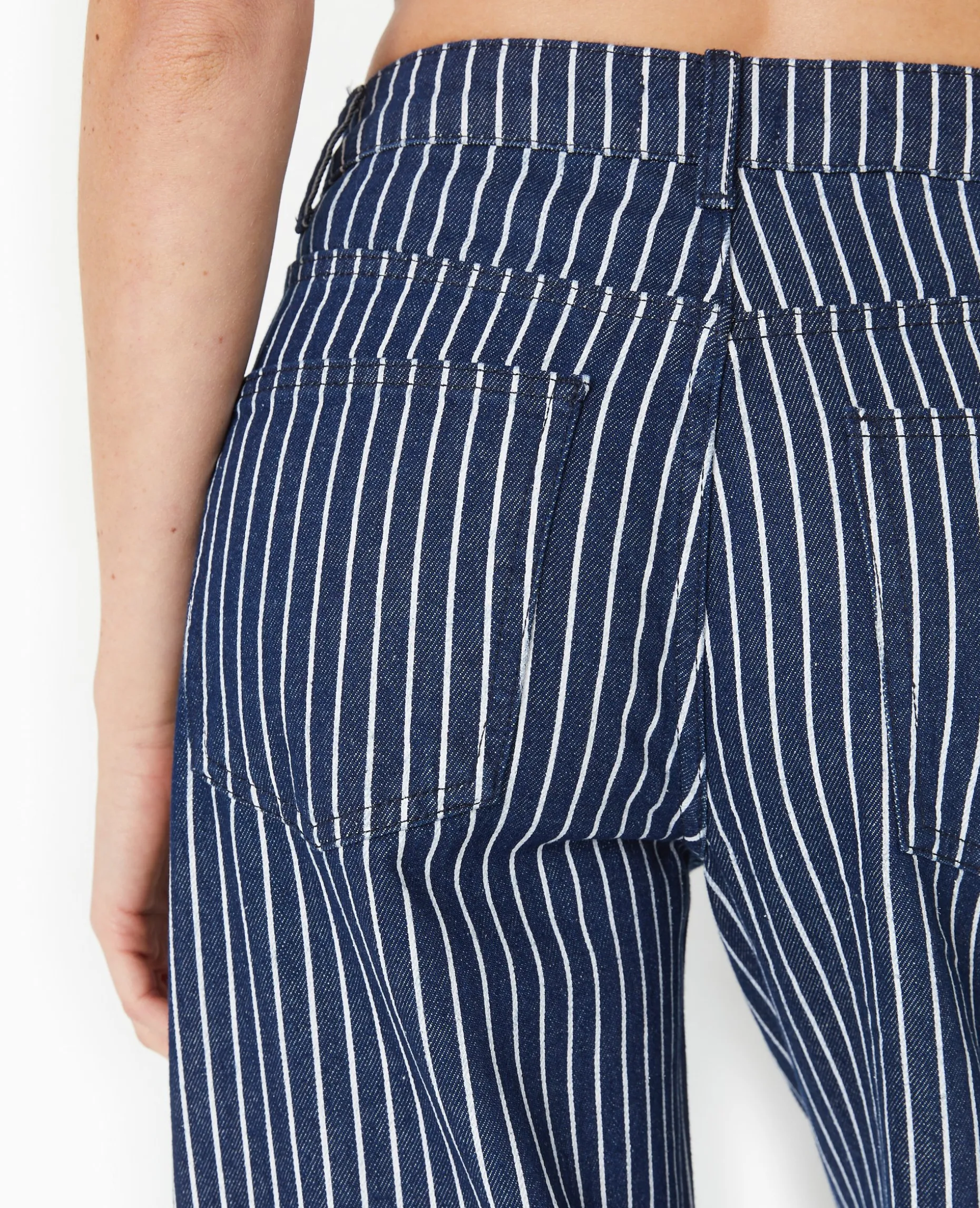 Jean Baggy Taille Haute Avec Rayures Et Revers - Bleu