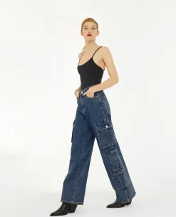 Jean Cargo Large Effet Dirty - Jaune