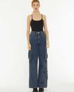 Jean Cargo Large Effet Dirty - Jaune