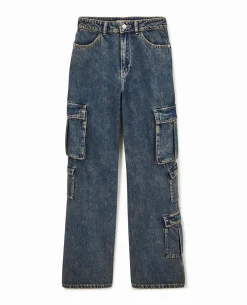 Jean Cargo Large Effet Dirty - Jaune
