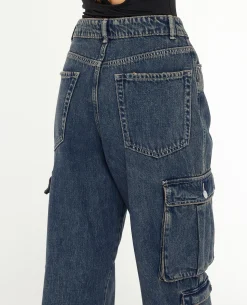 Jean Cargo Large Effet Dirty - Jaune