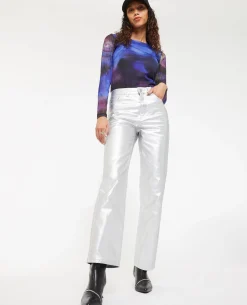 Jean Droit Argenté Taille Haute - Argenté
