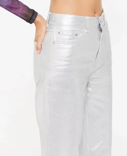 Jean Droit Argenté Taille Haute - Argenté
