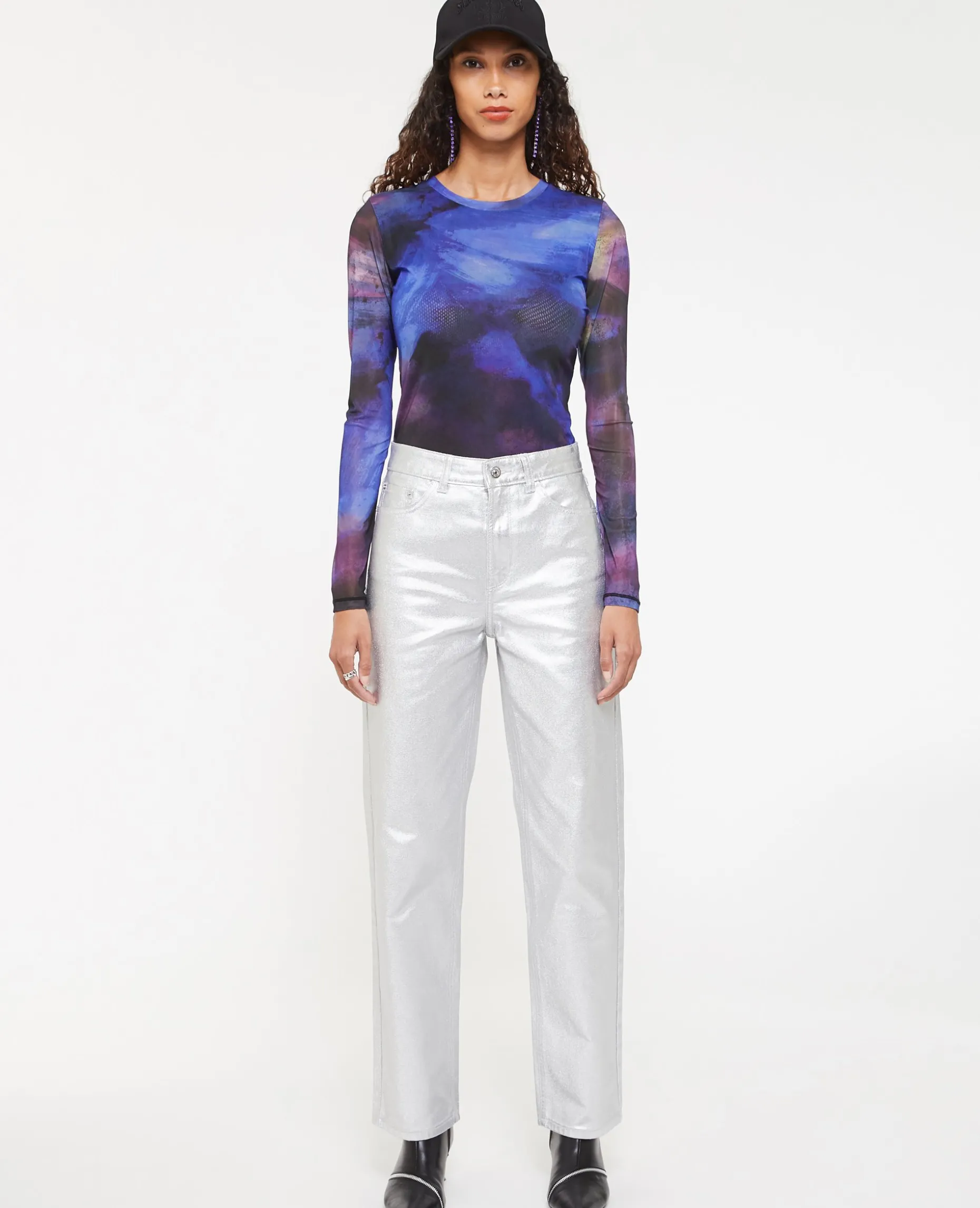Jean Droit Argenté Taille Haute - Argenté