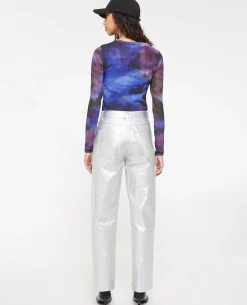 Jean Droit Argenté Taille Haute - Argenté