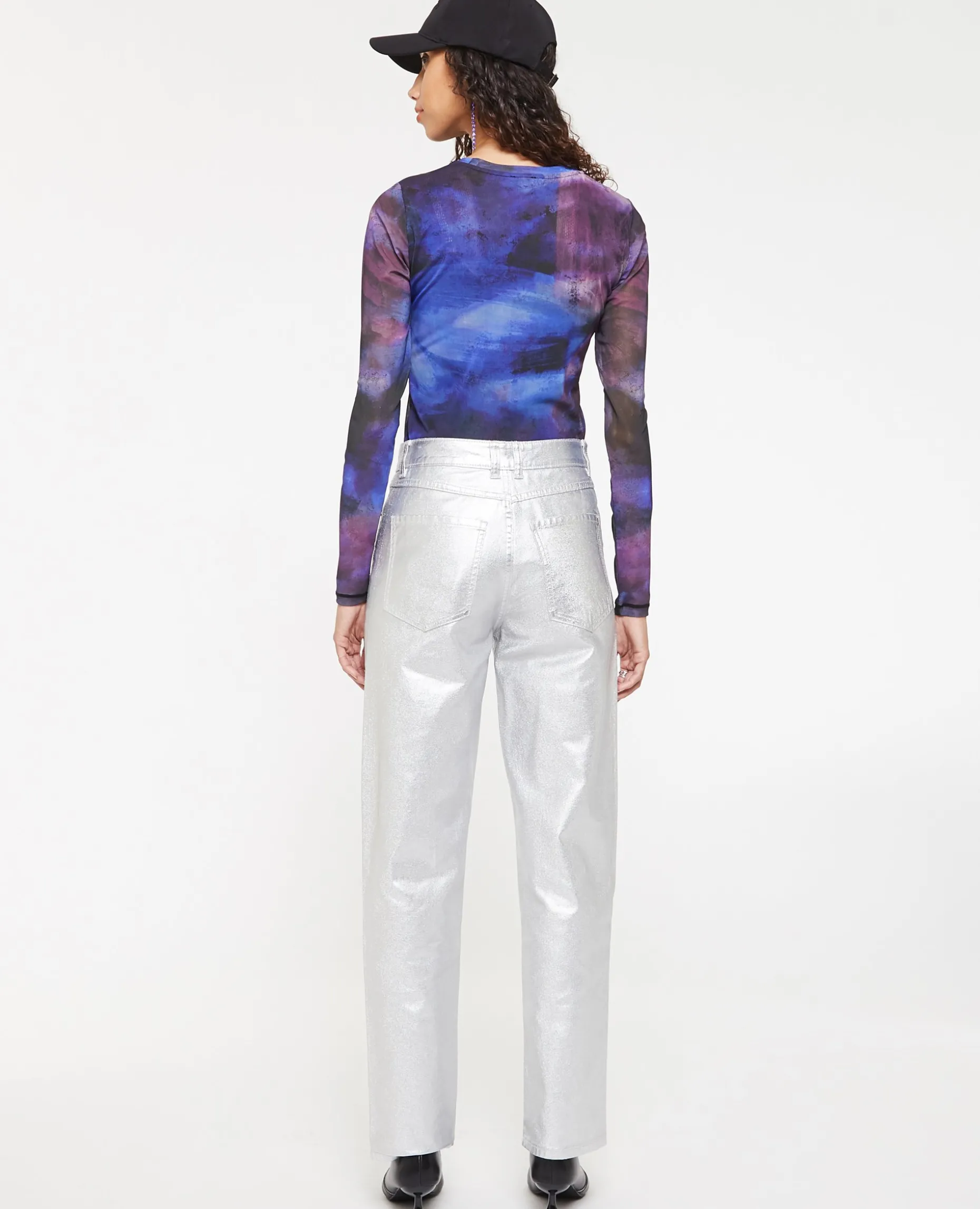 Jean Droit Argenté Taille Haute - Argenté
