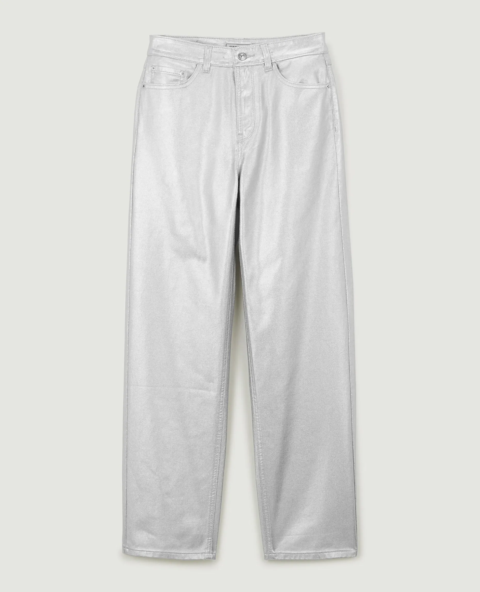 Jean Droit Argenté Taille Haute - Argenté