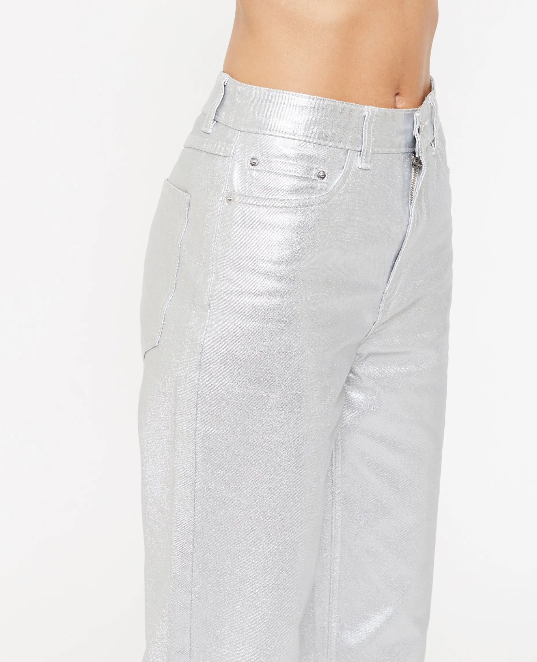Jean Droit Argenté Taille Haute - Argenté
