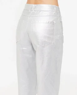 Jean Droit Argenté Taille Haute - Argenté