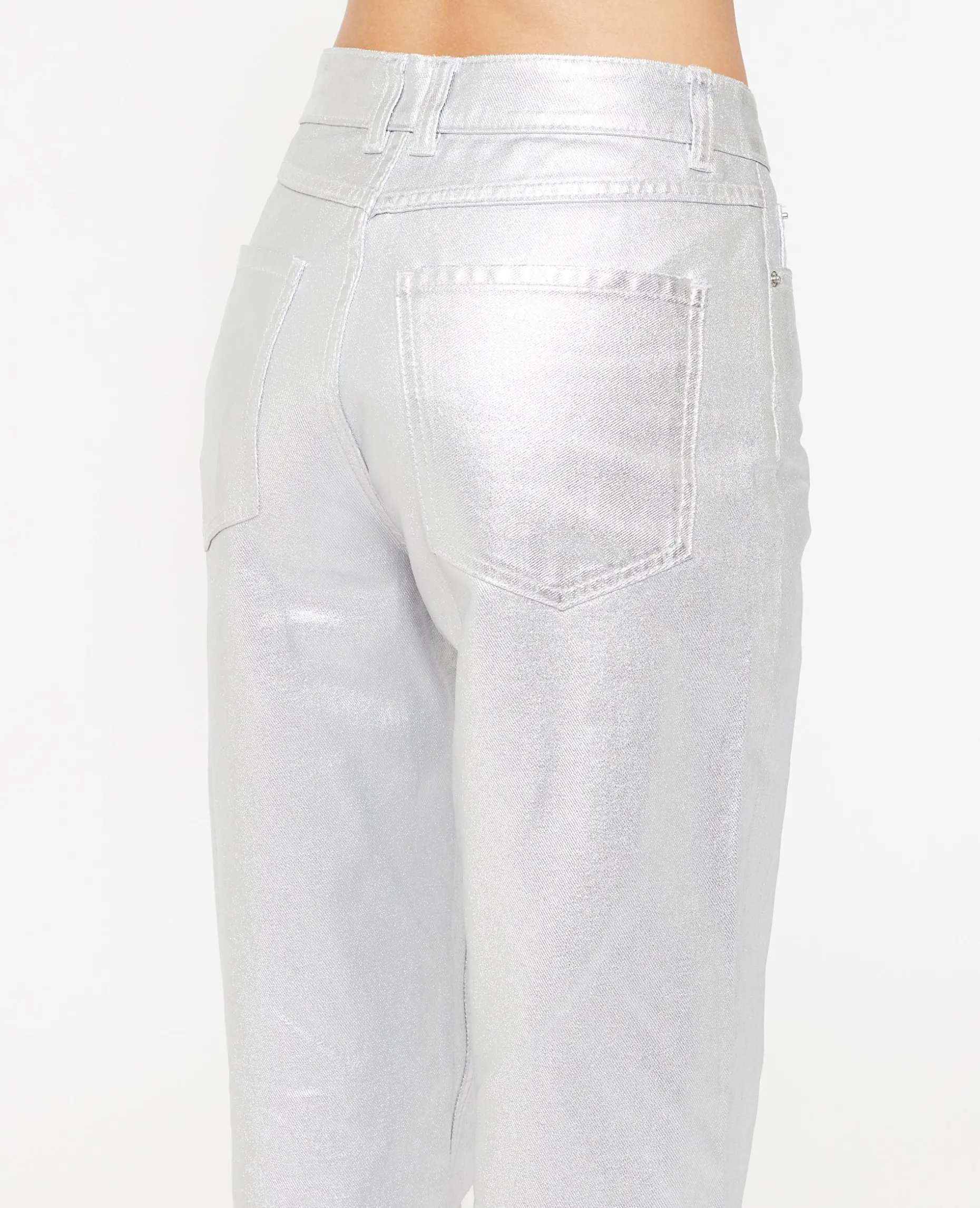 Jean Droit Argenté Taille Haute - Argenté