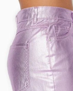 Jean Droit Rose Métallisé Taille Haute - Rose Fluo