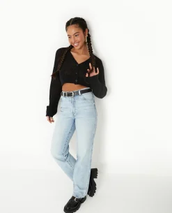 Jean Droit Taille Haute - Bleu Clair