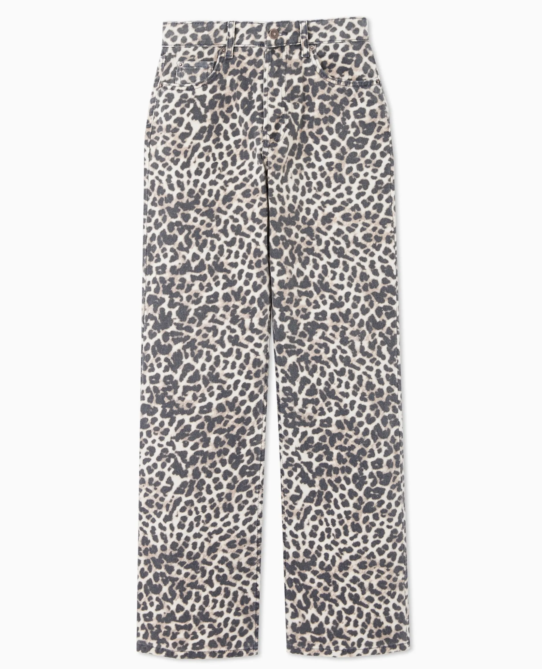 Jean Droit Taille Haute Motif Léopard - Taupe