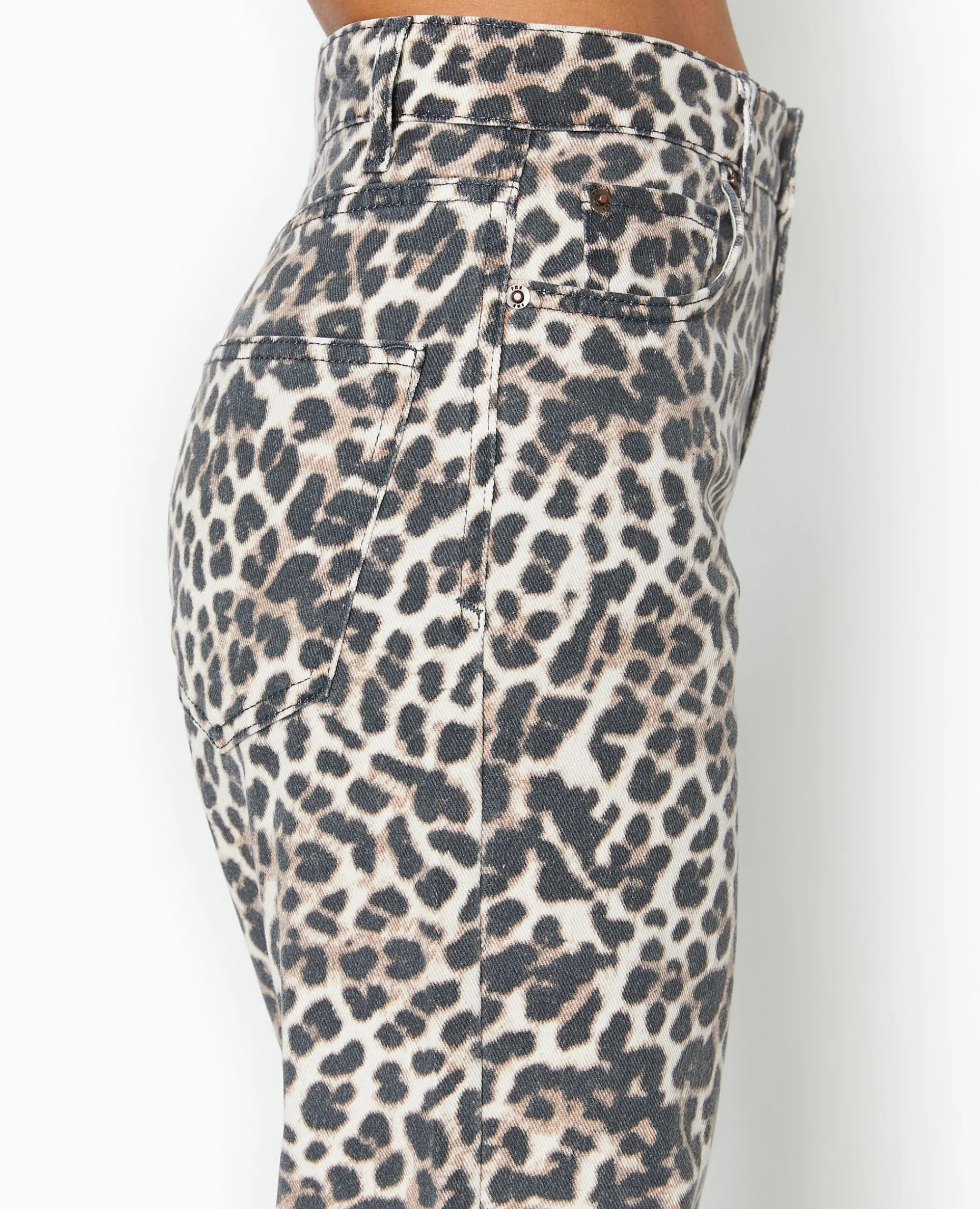 Jean Droit Taille Haute Motif Léopard - Taupe