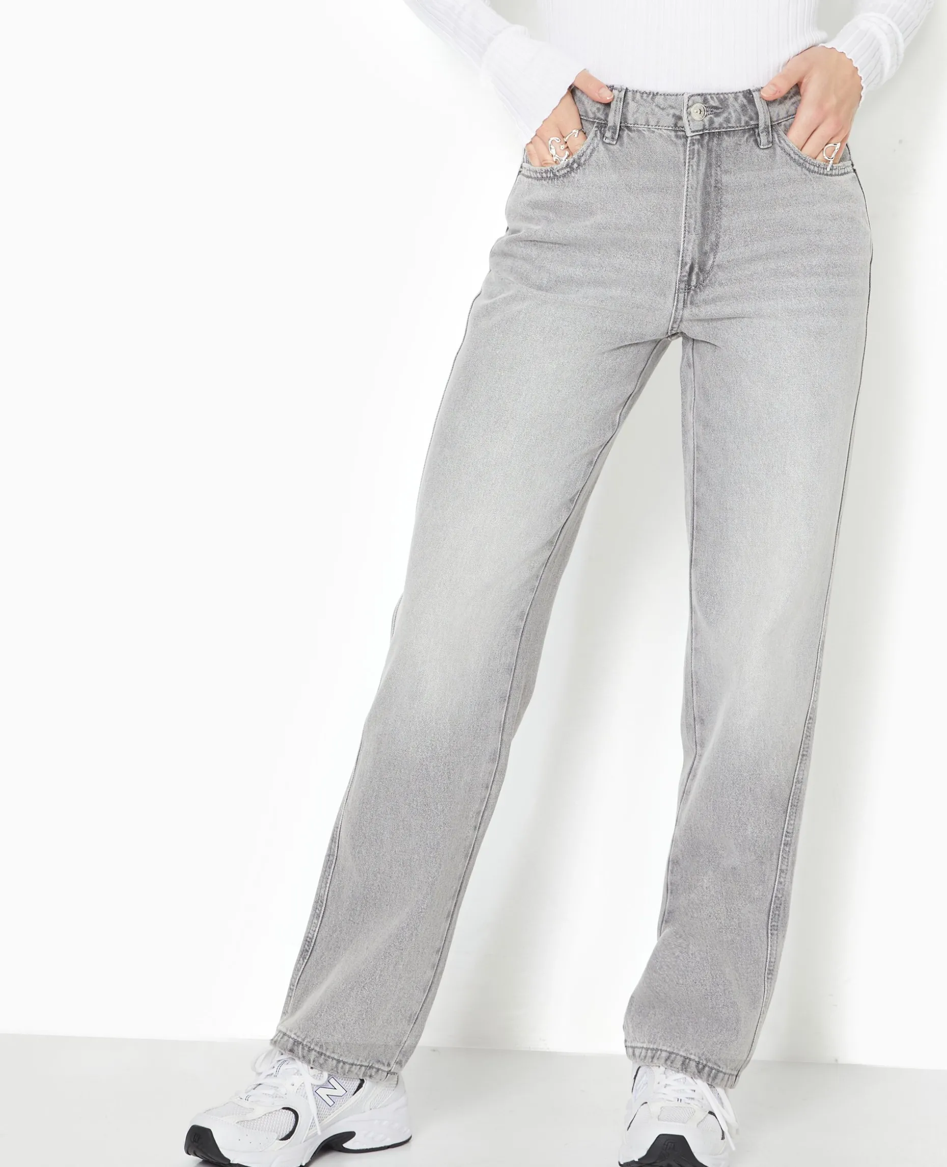 Jean Droit Taille Regular - Gris Clair
