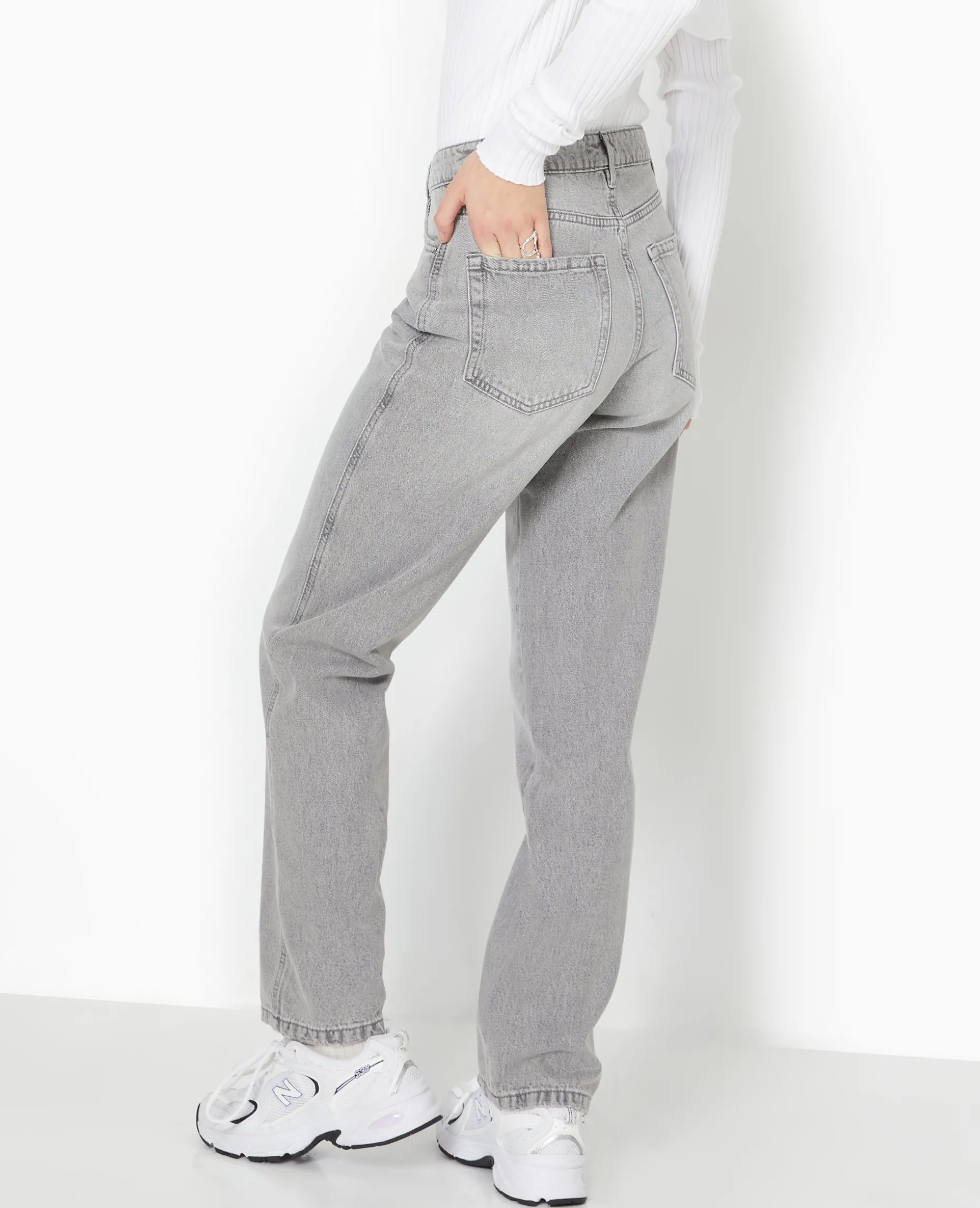 Jean Droit Taille Regular - Gris Clair