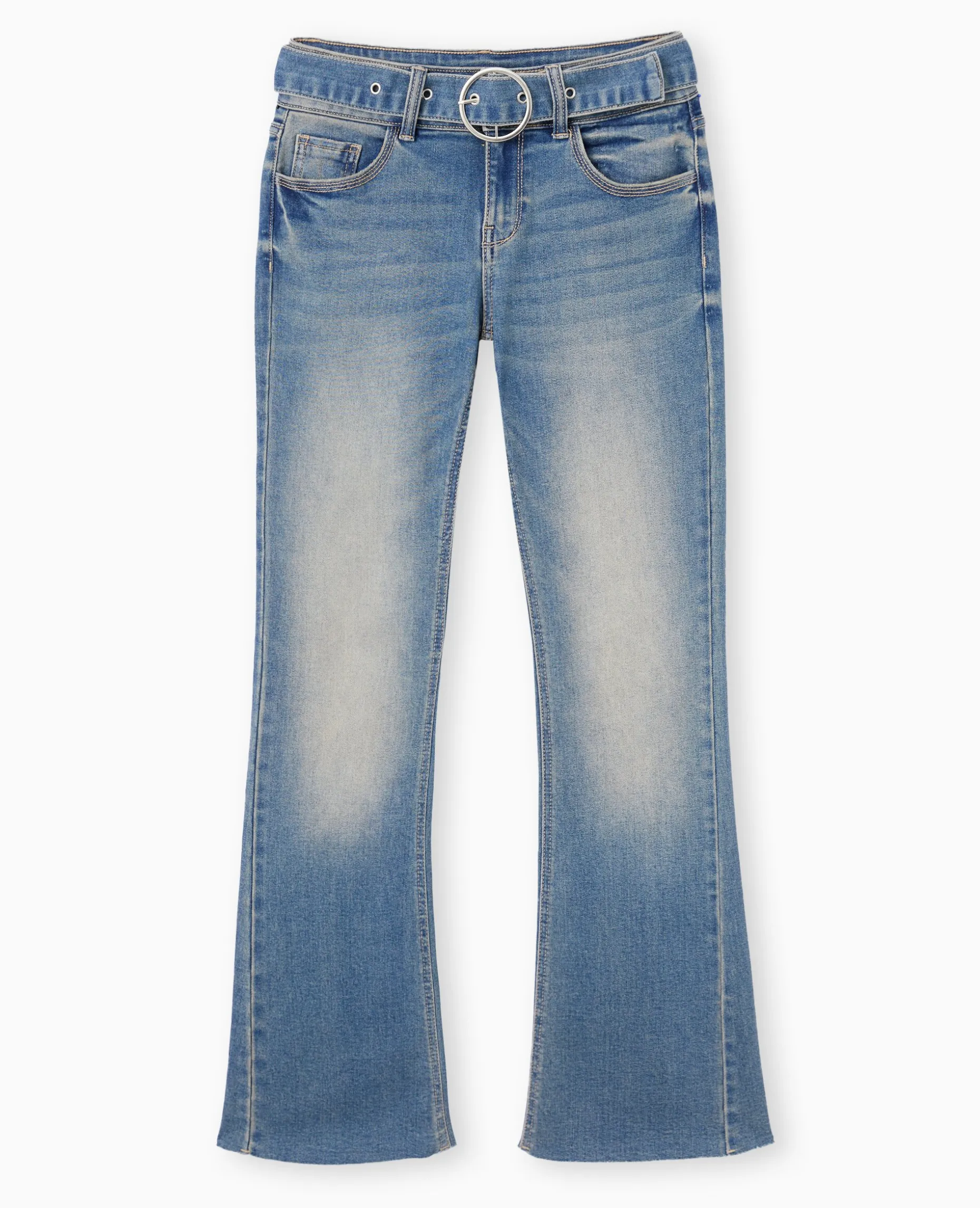 Jean Flare Taille Basse Avec Ceinture - Bleu