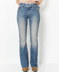 Jean Flare Taille Basse Avec Ceinture - Bleu