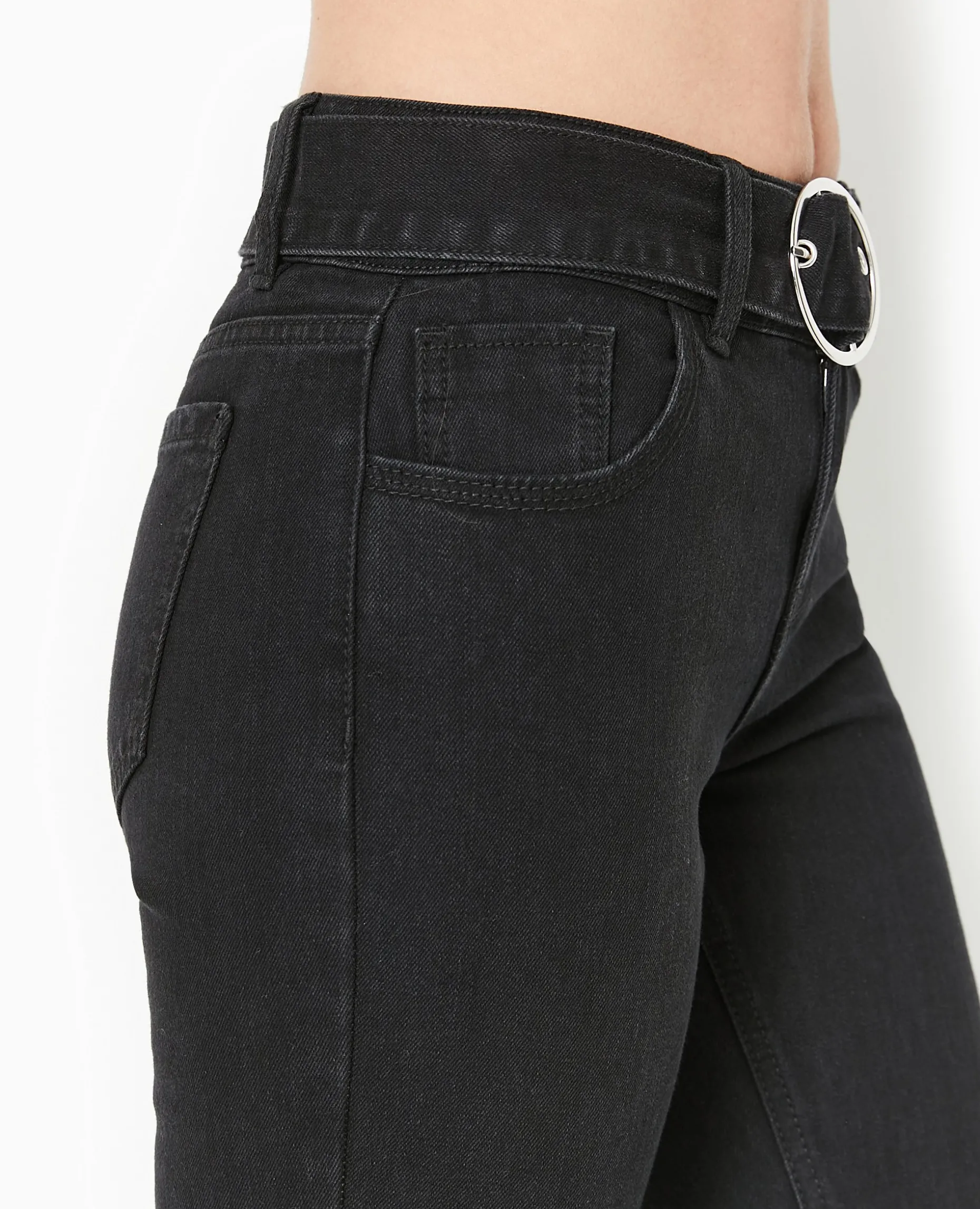 Jean Flare Taille Basse Avec Ceinture - Noir