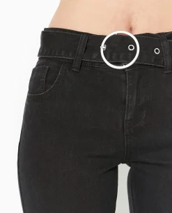 Jean Flare Taille Basse Avec Ceinture - Noir