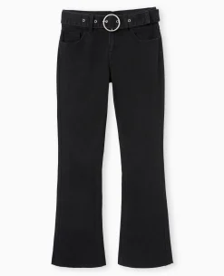Jean Flare Taille Basse Avec Ceinture - Noir