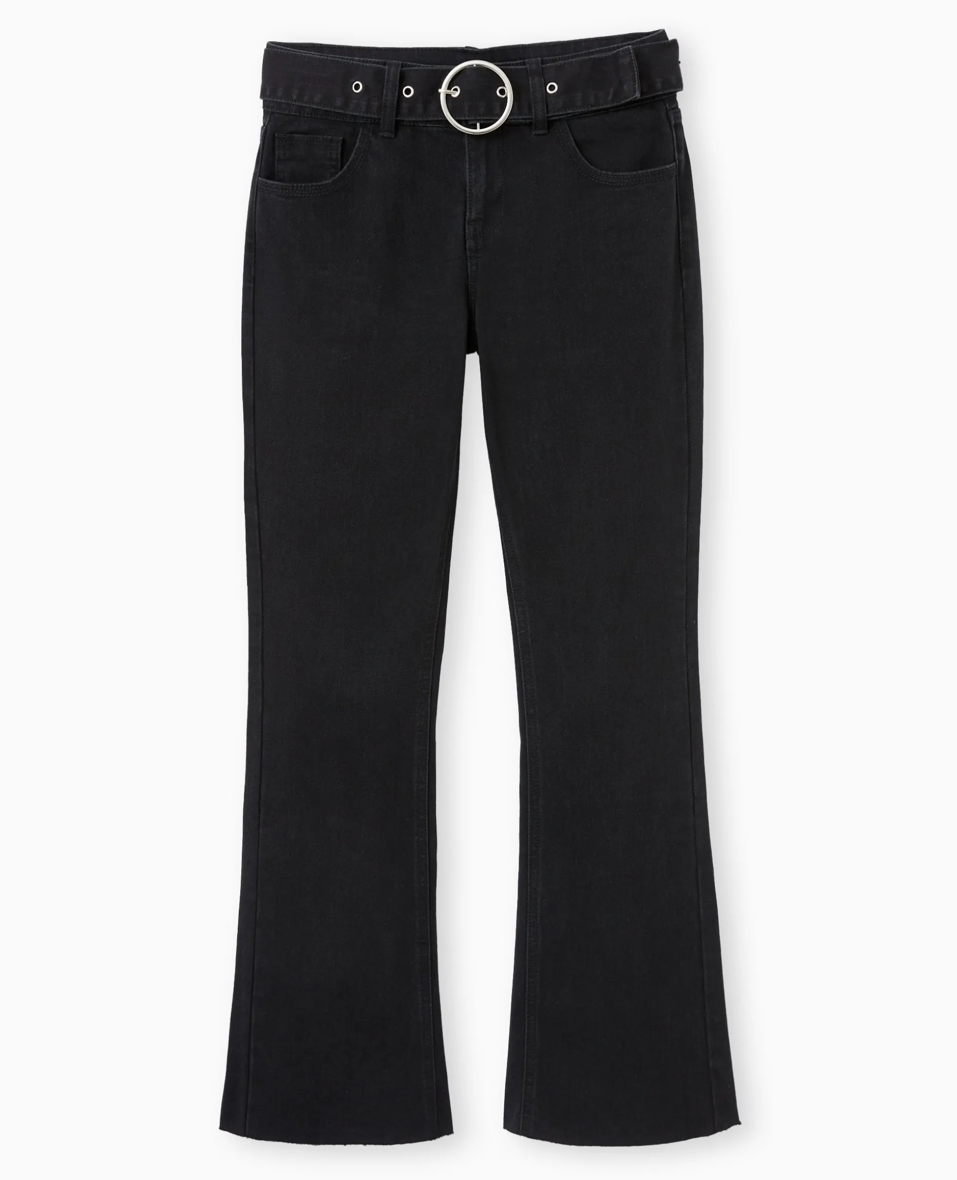 Jean Flare Taille Basse Avec Ceinture - Noir